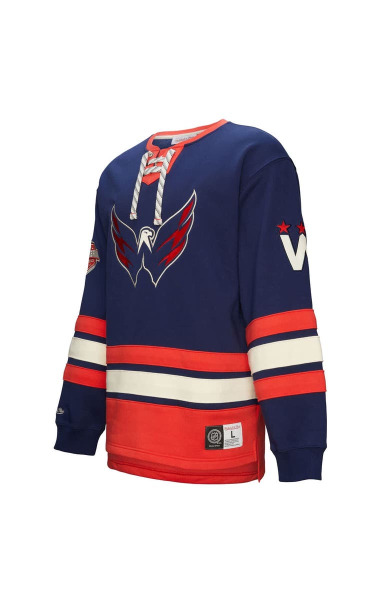 Mitchell & Ness Men's Navy Washington Capitals Heritage Lace-Up Pullover Sweatshirt, Alternate, color, Navy