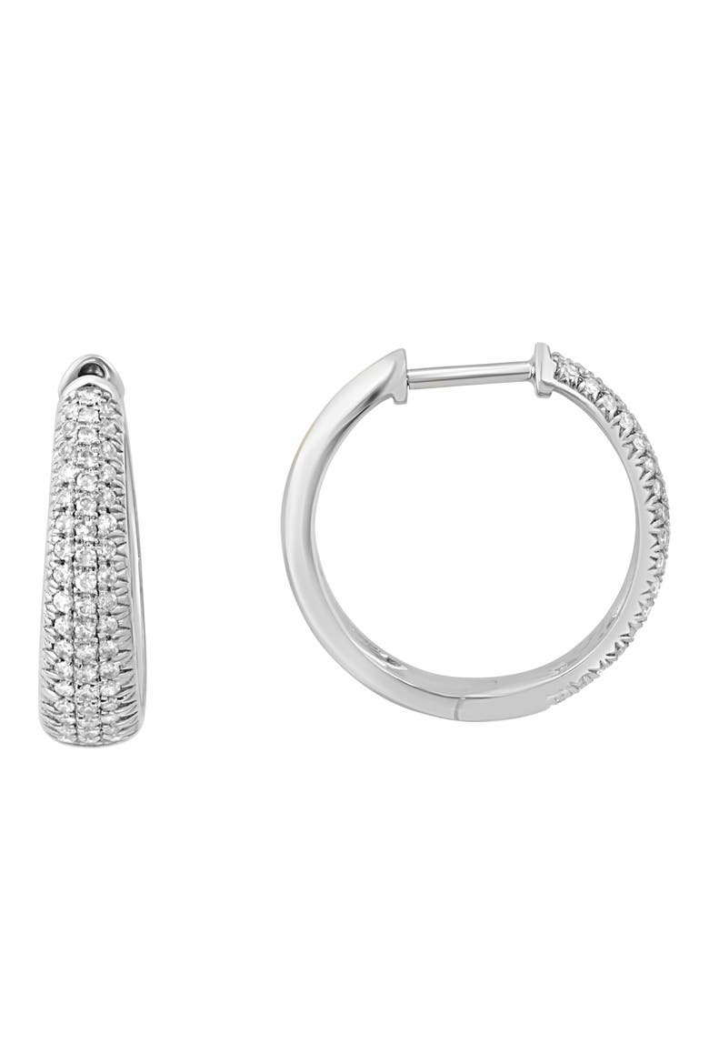 14K White Gold Diamond Halo Hoop Earrings, Alternate, color, Metallic Silver