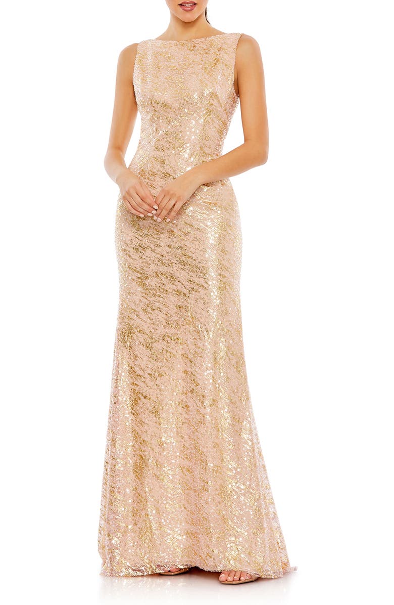 Mac Duggal Sleeveless High Neck Sequin Gown, Main, color, Blush