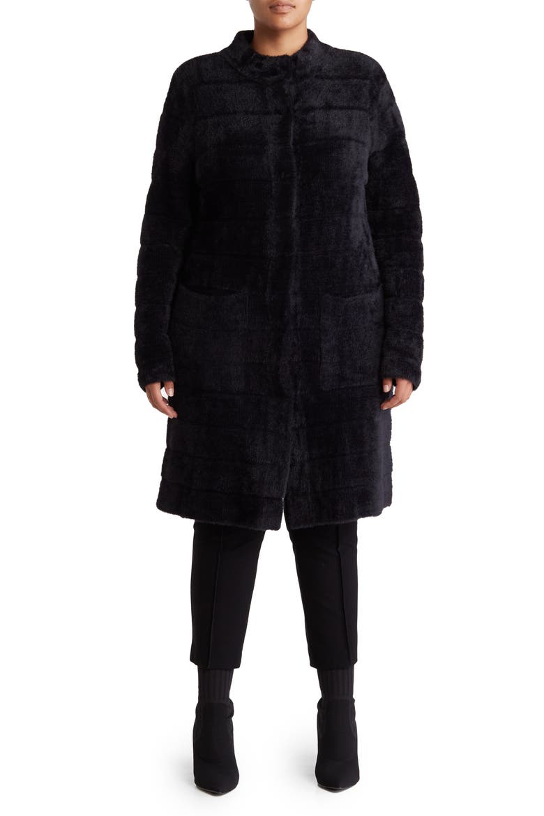Colette Faux Fur Coat, Alternate, color, BLACK