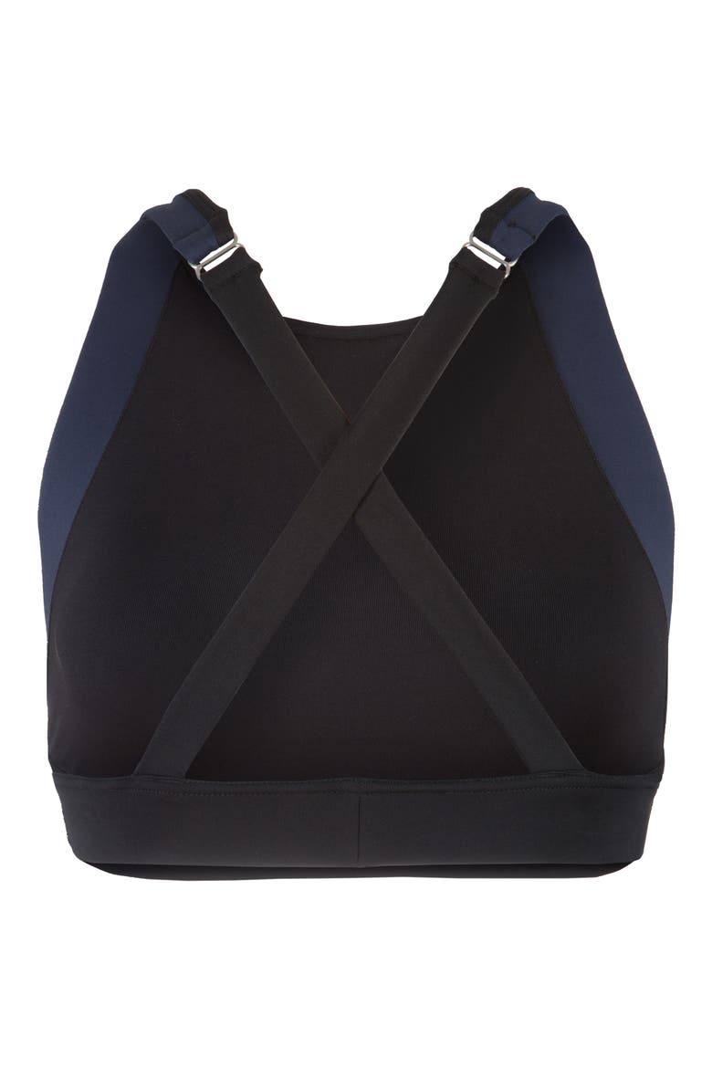The Active High Neck Cross Back Sports Bralette, Alternate, color, JET BLACK AND LIVELY NAVY