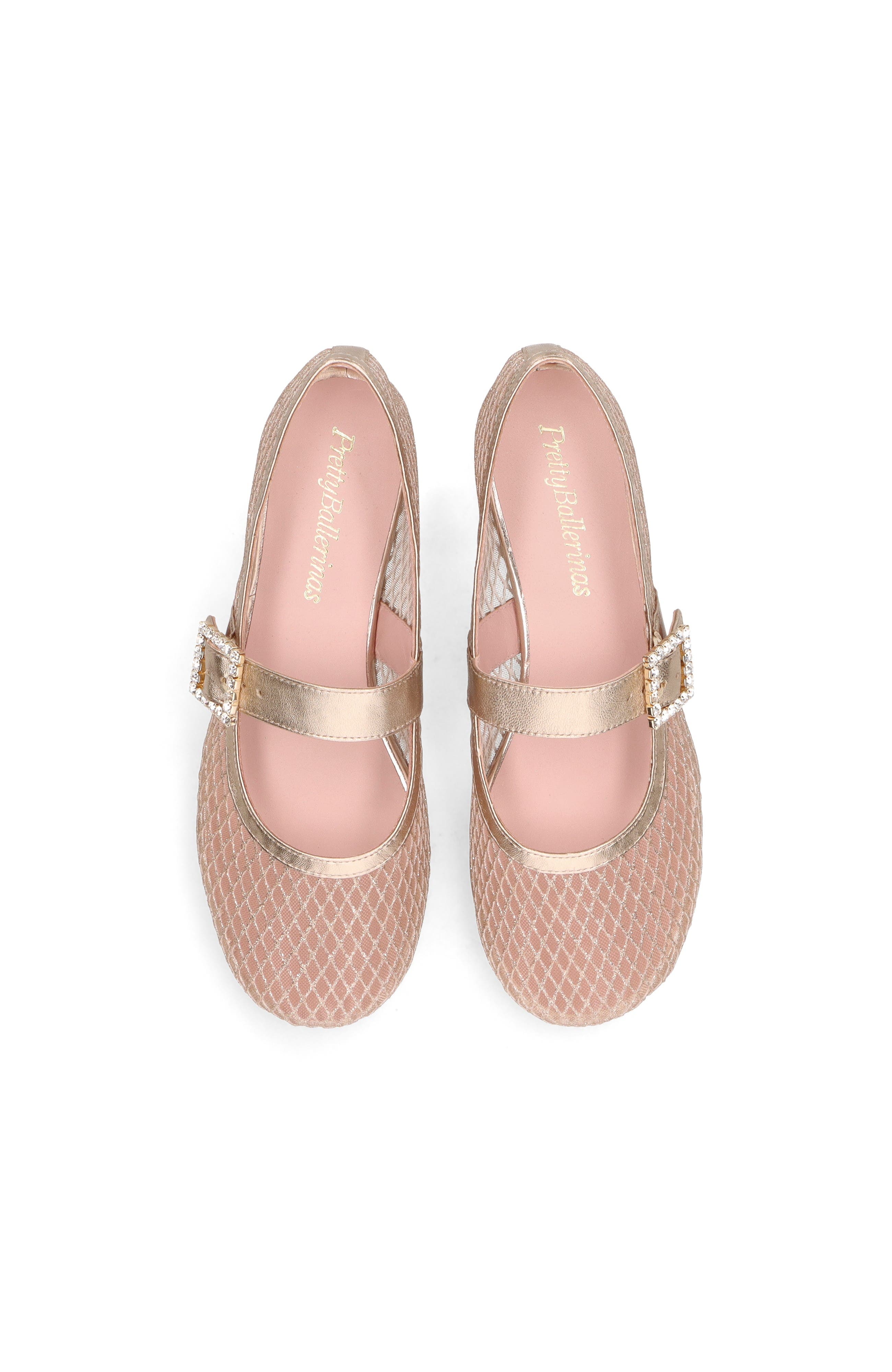 Pretty Ballerinas Metallic Mesh Crystal Buckle Ballet Flat, Main, color, Metallic Gold