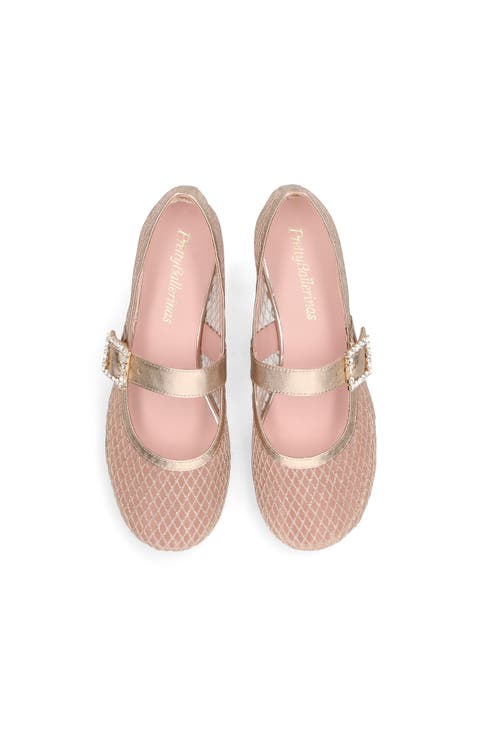 Metallic Mesh Crystal Buckle Ballet Flat