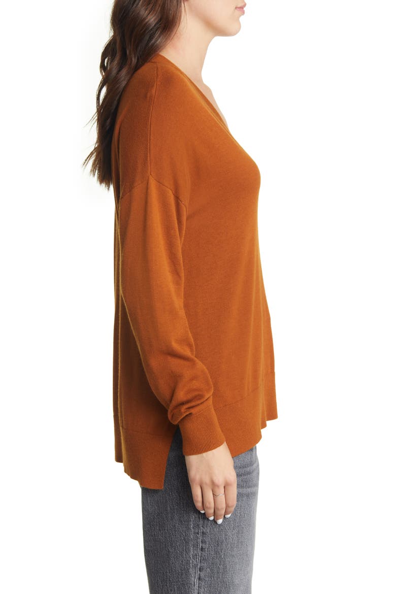V-Neck Sweater, Alternate, color, RUST CARMEL