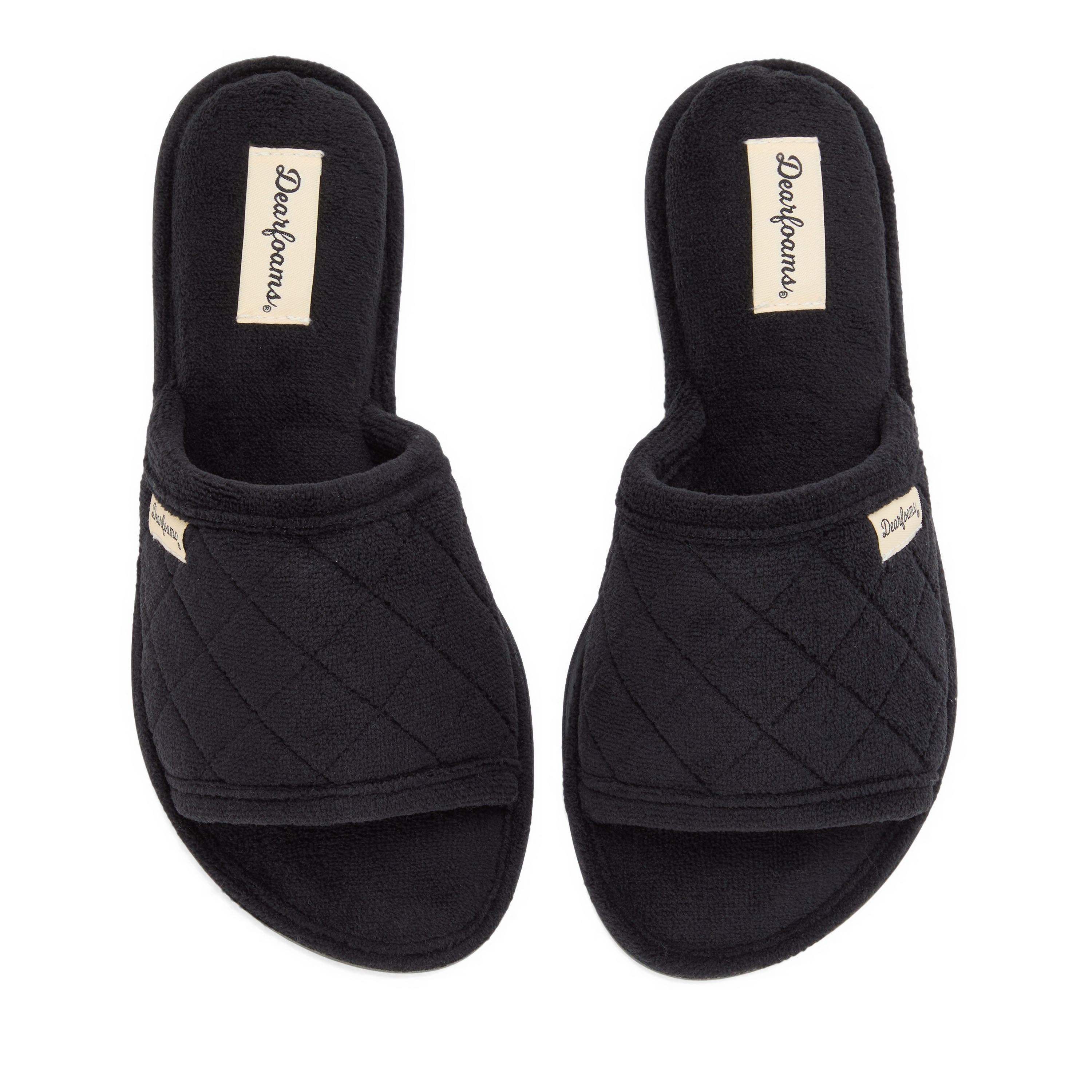 DEARFOAMS Beatrice Quilted Microfiber Terry Shower Slide Slipper, Alternate, color, Black