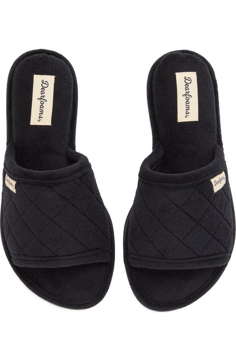 DEARFOAMS Beatrice Quilted Microfiber Terry Shower Slide Slipper, Alternate, color, Black