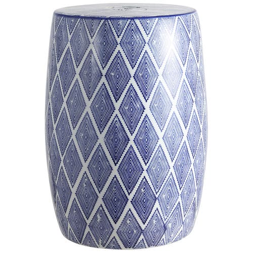 Jonathan Y Moroccan Diamonds 18" Ceramic Drum Garden Stool In Blue/white