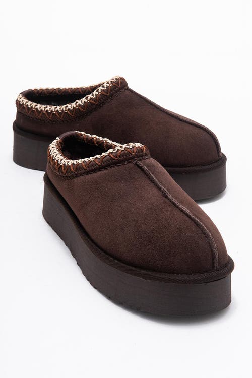 Forever & Always Shoes Avelia Leather Winter Slippers In Brown