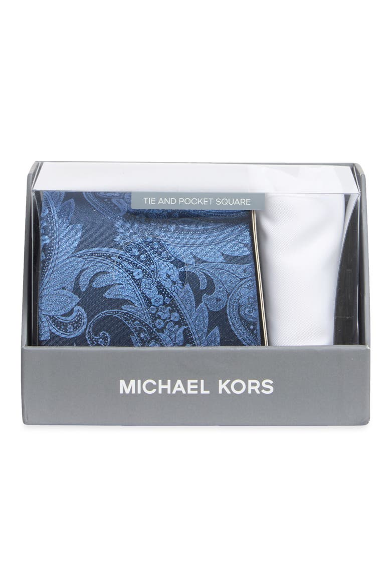 Paisley Tie & Pocket Square Set, Main, color, BLUE