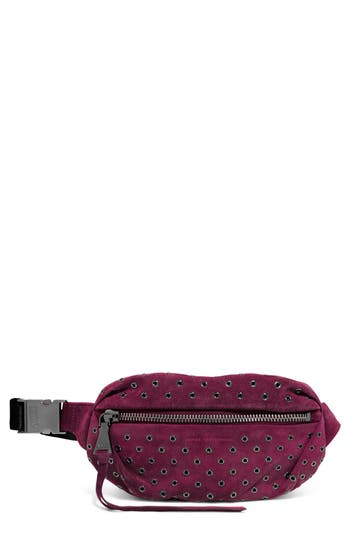 Aimee Kestenberg Milan Embellished Leather Belt Bag In Berry W/eyelets