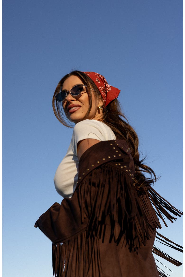 Fringe Detail Faux Suede Jacket, Alternate, color, COFFEE BEAN