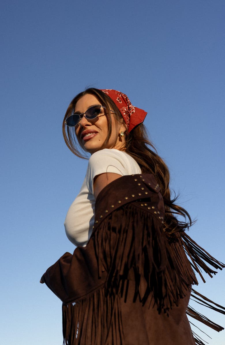 KITTENISH Fringe Detail Faux Suede Jacket, Alternate, color, Coffee Bean