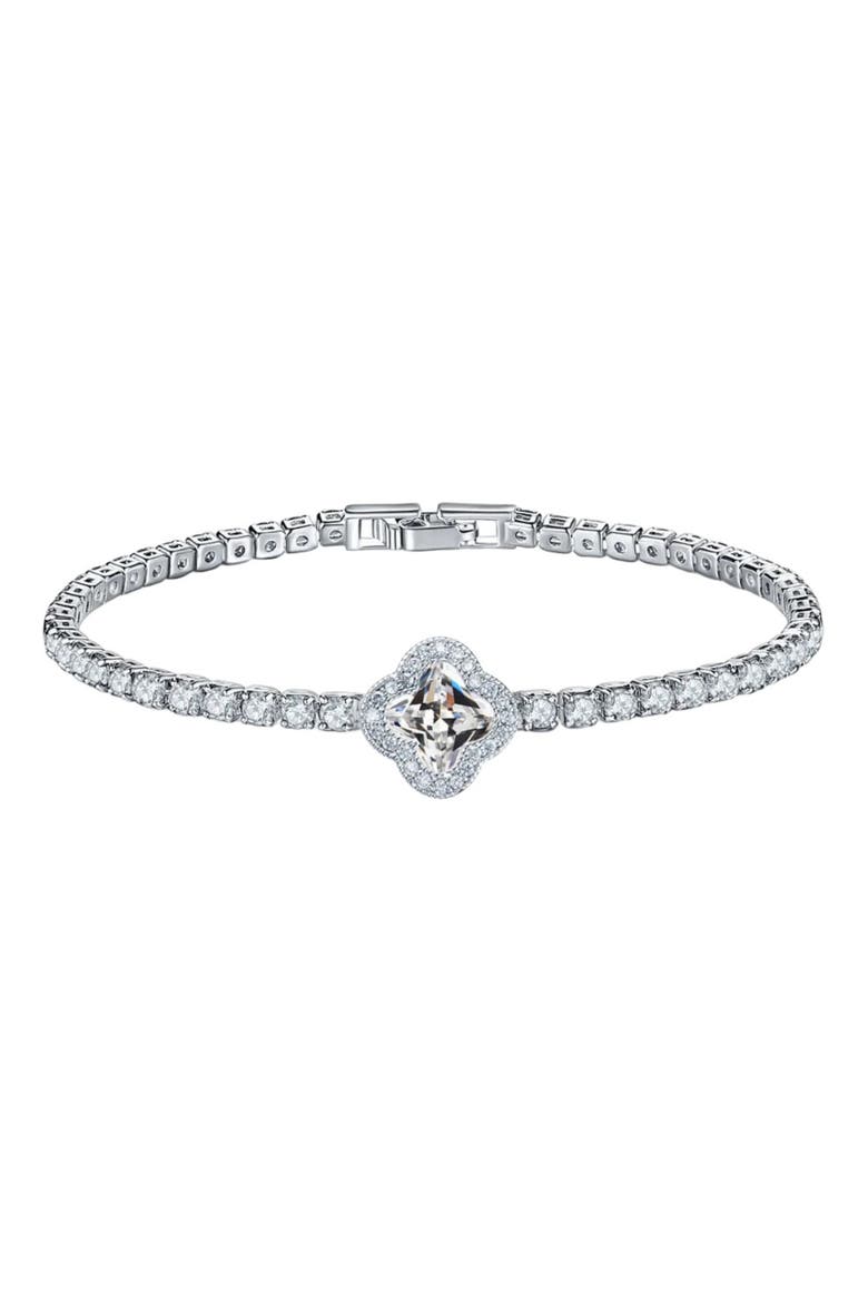 Elegant Crystal Clover Tennis Bracelet - Sparkling Sophistication, Main, color, Silver