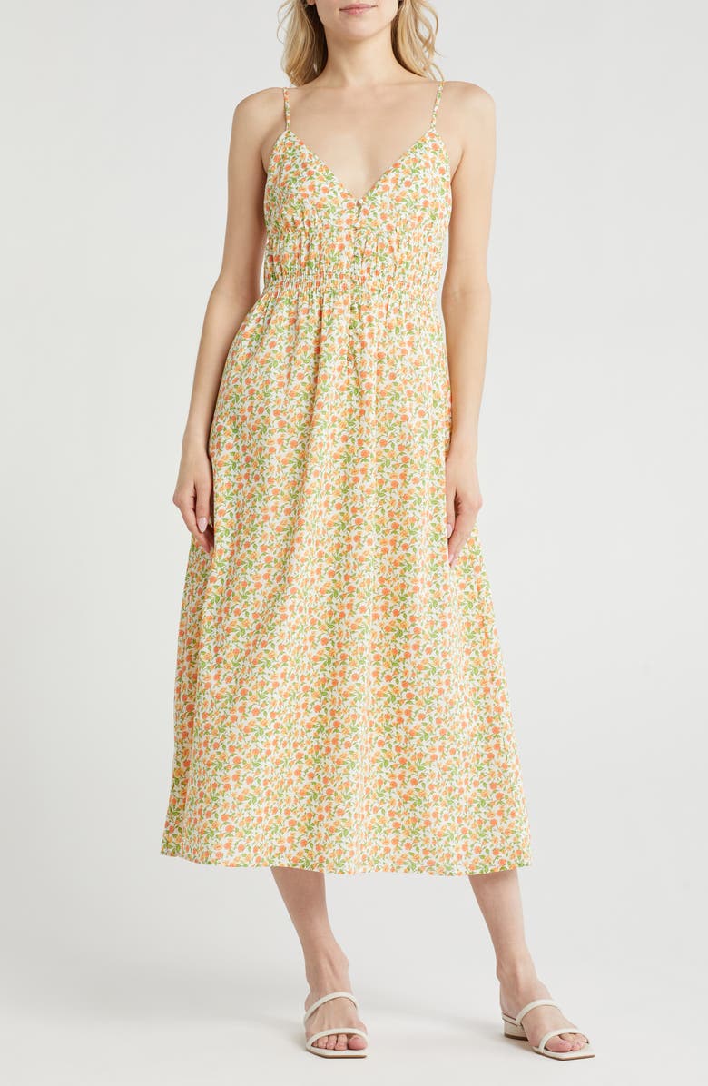 WAYF Floral Cotton Sundress, Main, color, Orange Ditsy