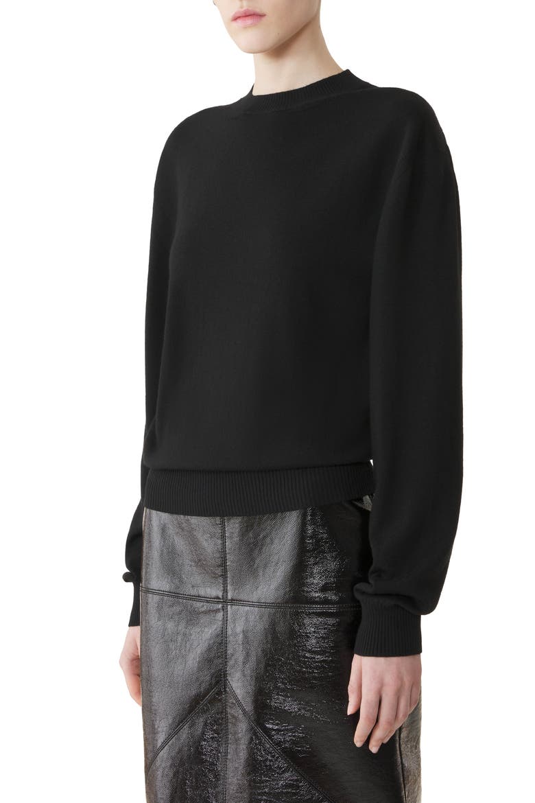 Merino Sweater With Grosgrain Detail, Alternate, color, Black