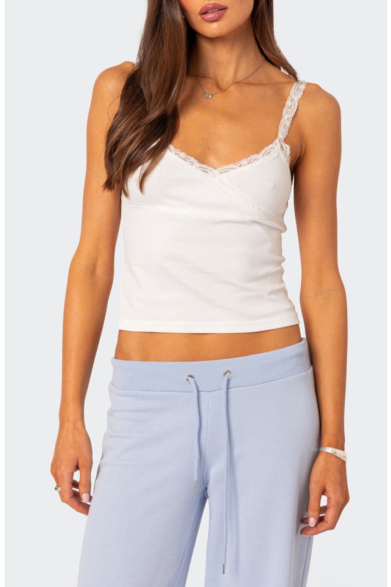 Amilia Lace Trim Stretch Cotton Camisole, Main, color, WHITE