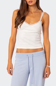 EDIKTED Amilia Lace Trim Stretch Cotton Camisole