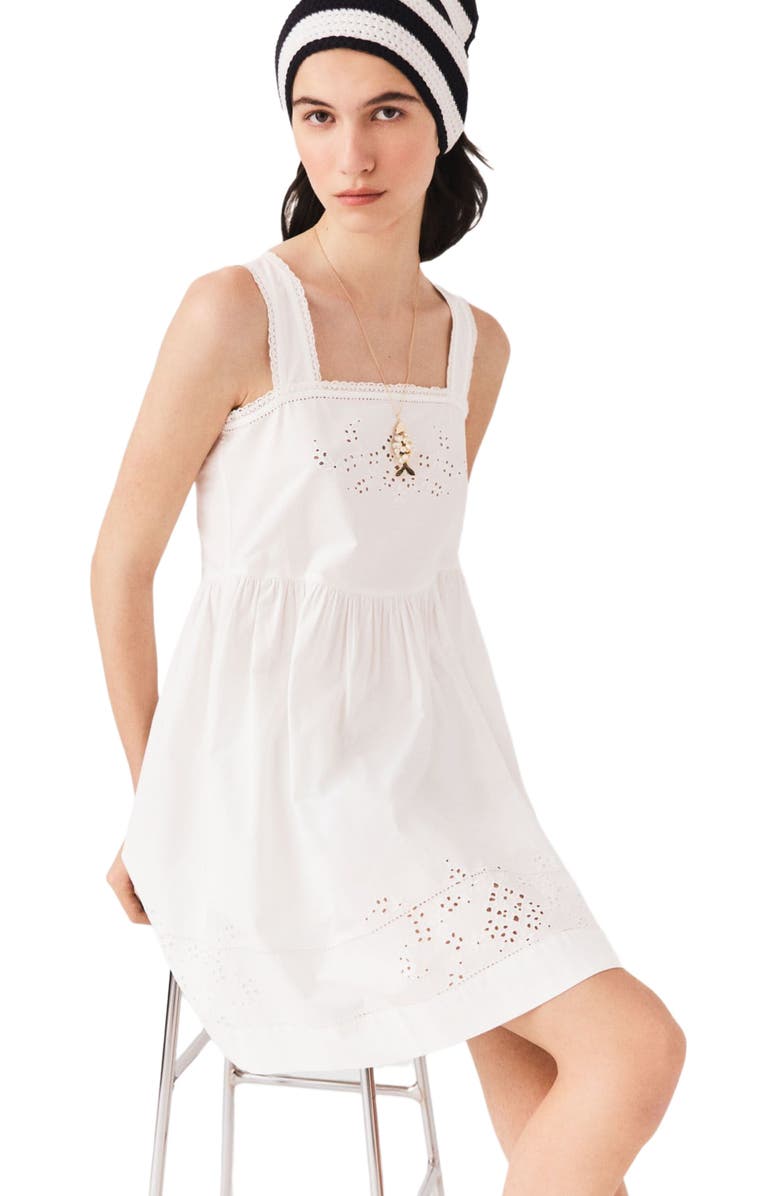 maje Short dress with lace trim, Alternate, color, White