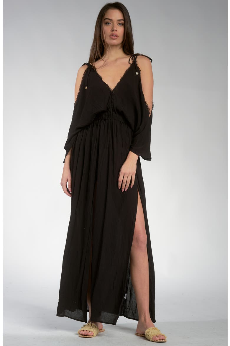 Butterfly Crinkle Cover-Up Maxi Dress, Alternate, color, BLACK