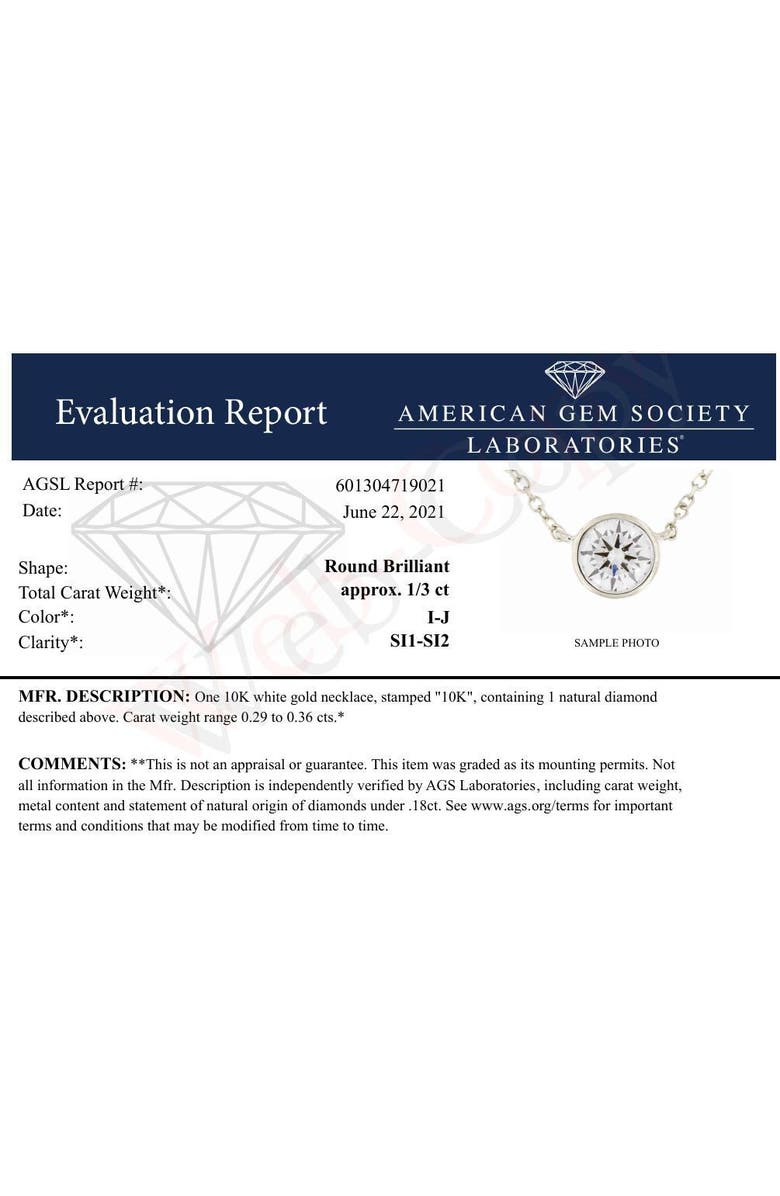 Haus of Brilliance AGS Certified 10K White Gold 1/3 Cttw Bezel Set Diamond Solitaire Pendant Necklace, Alternate, color, White