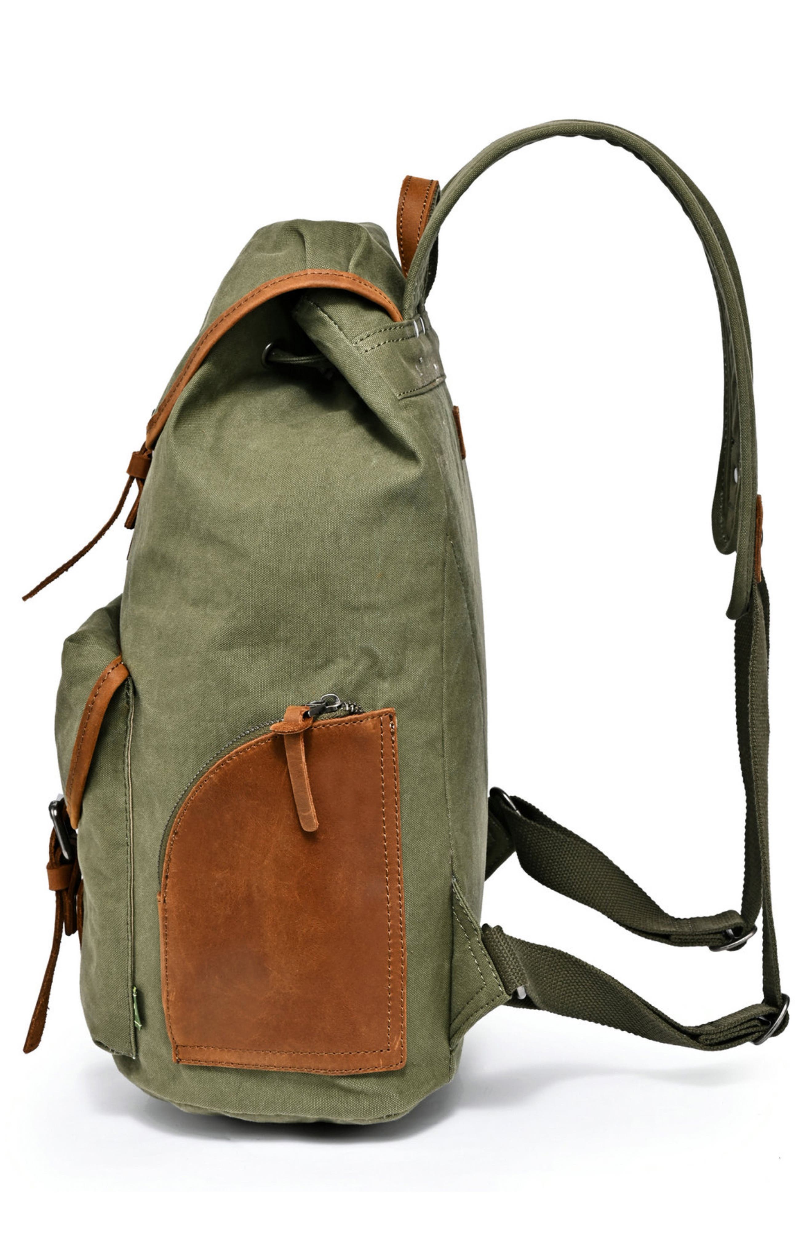 Milo Canvas Leather Backpack, Alternate, color, OLIVE
