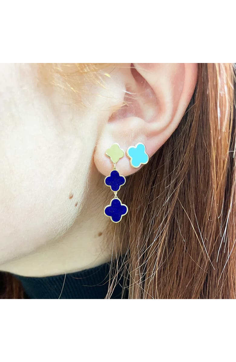 The Lovery Fine Jewelry Lapis Graduating Clover Dangle Earrings, Alternate, color, Lapis