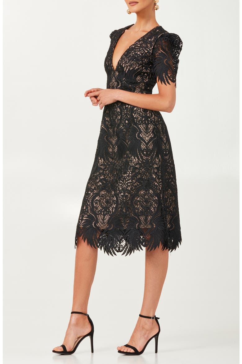 Ava Lace Overlay Cocktail Dress, Alternate, color, BLACK