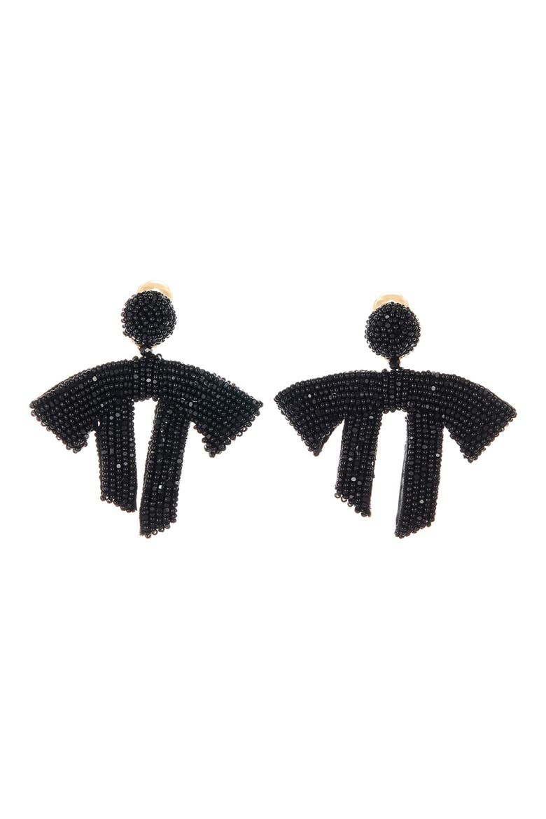 Drape Beaded Clip-On Earrings, Main, color, BLACK