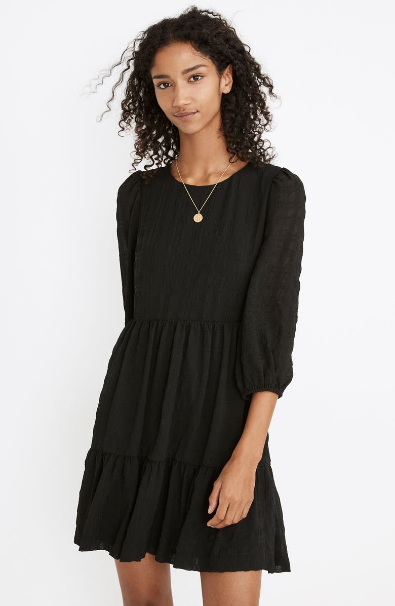 Madewell Puff Sleeve Ruffle Hem Minidress, Alternate, color,