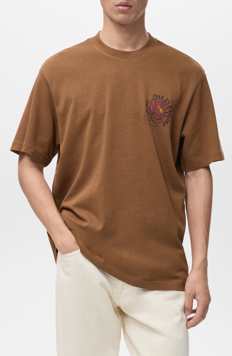 MANGO Free to Explore Graphic T-Shirt, Main, color, Tobacco Brown