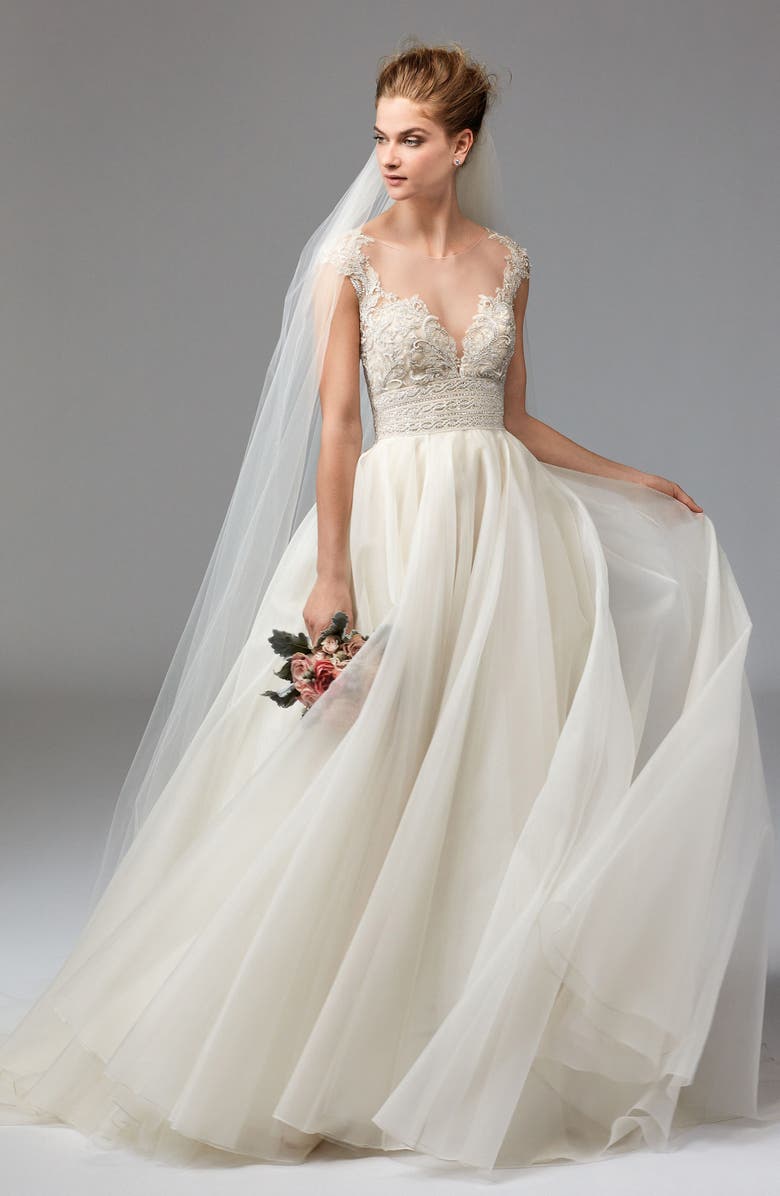 Watters Azalea Lace & Organza Ballgown Wedding Dress, Alternate, color, 