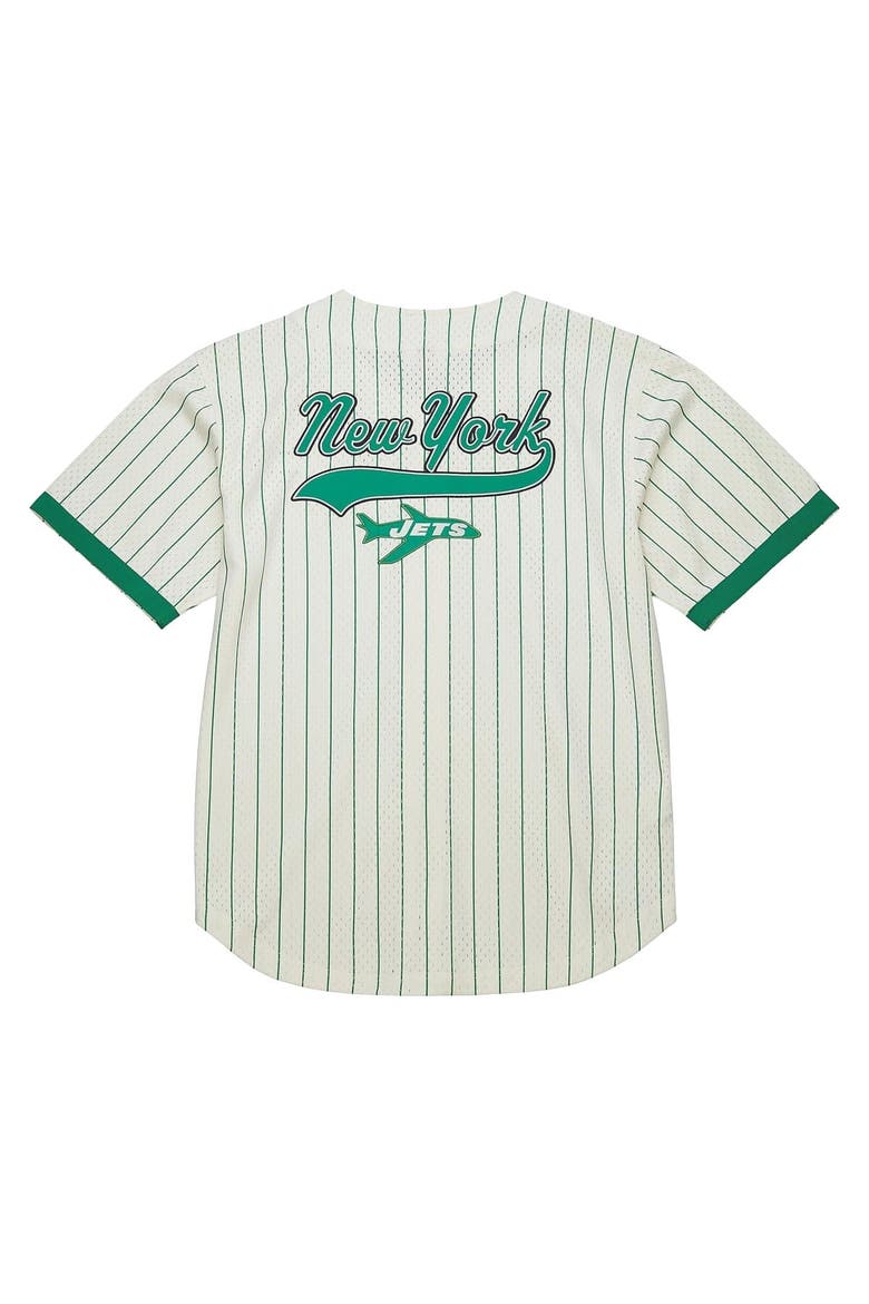 Men's Mitchell & Ness  Cream New York Jets Vintage Logo Final Seconds Full-Button Mesh Top, Alternate, color, Cream