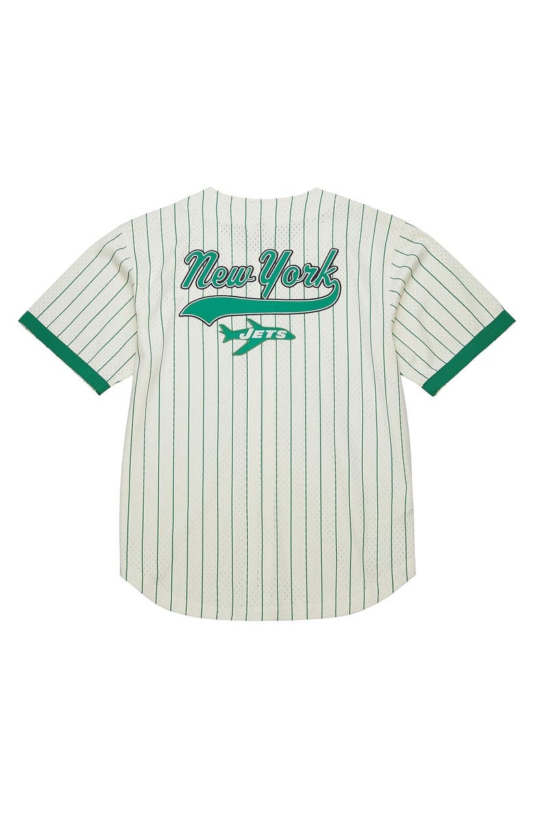Mitchell & Ness Men's Mitchell & Ness Cream New York Jets Vintage Logo Final Seconds Full-Button Mesh Top, Alternate, color, Cream