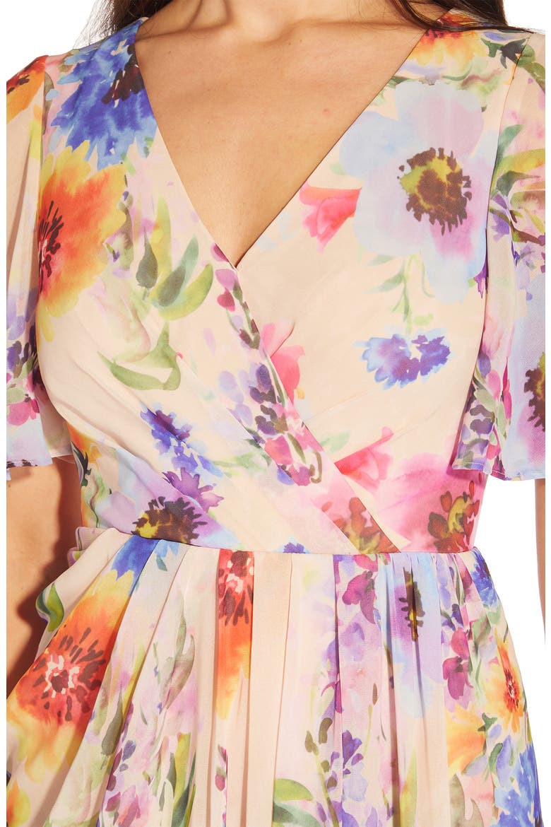 Floral Print Chiffon Gown, Alternate, color, PRALINE MULTI