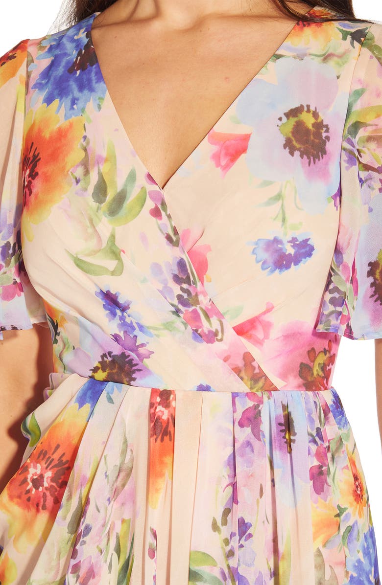 Adrianna Papell Floral Print Chiffon Gown, Alternate, color,