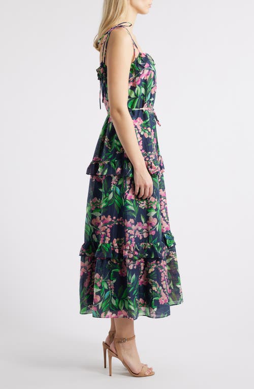 Julia Jordan Tie Strap Tiered Maxi Dress In Navy Multi