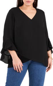 Vince Camuto Flutter Sleeve Crossover Georgette Tunic Top