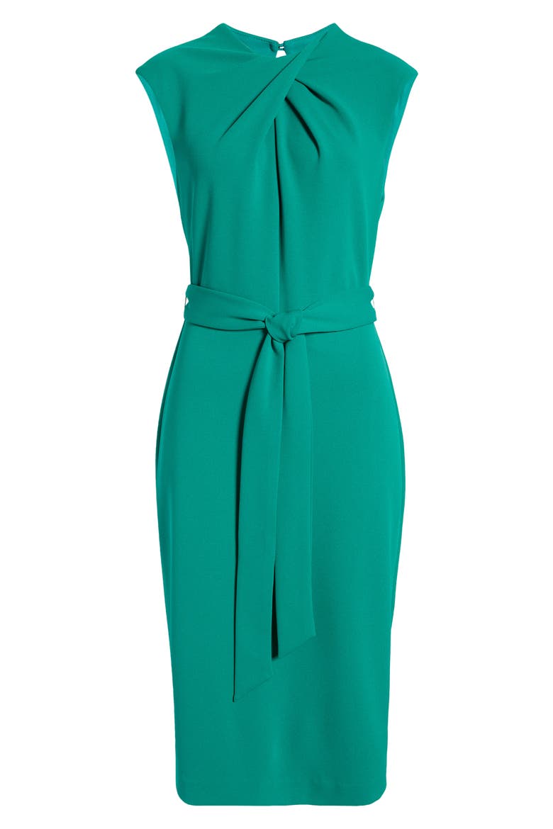 Cross Neck Tie Waist Sheath Dress, Alternate, color, DYNASTY GREEN