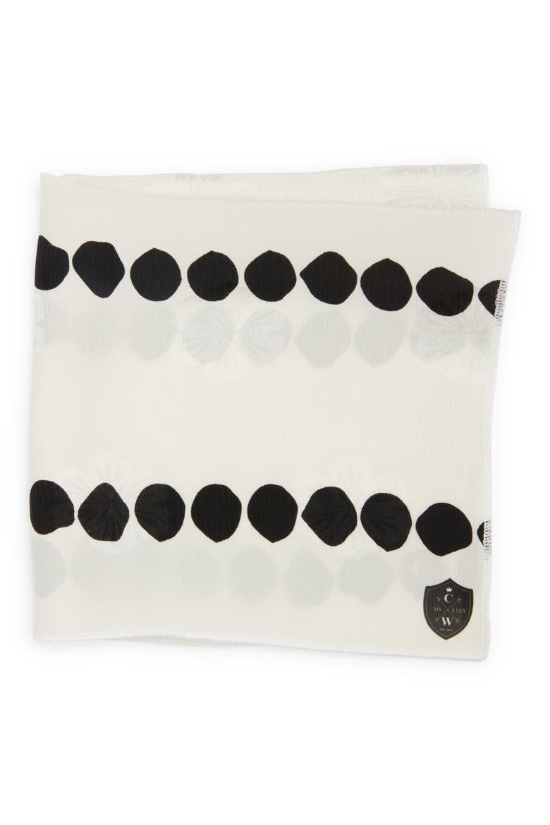 Black Dot Floral Jacquard Silk Pocket Square, Main, color, WHITE
