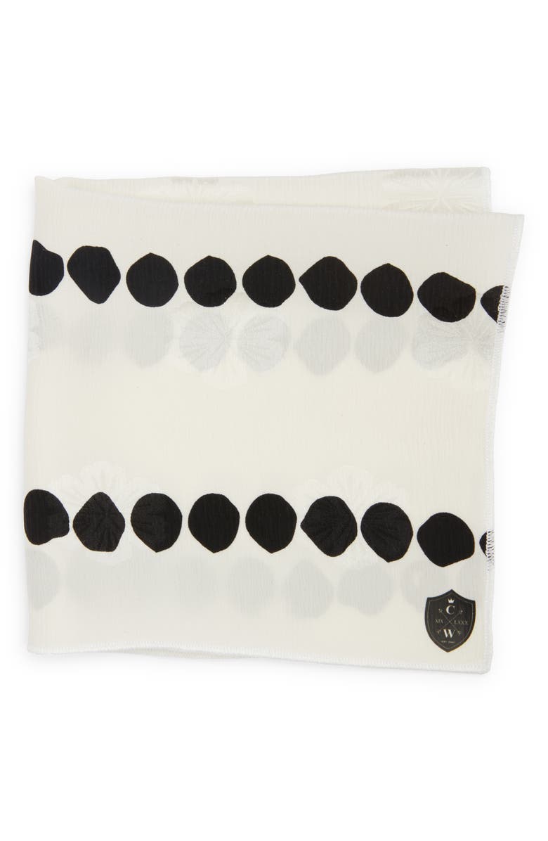 CLIFTON WILSON Black Dot Floral Jacquard Silk Pocket Square, Main, color, White