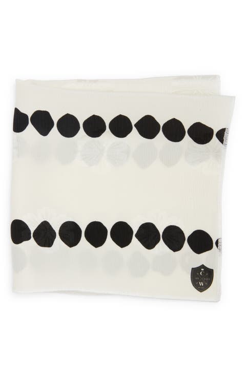 Black Dot Floral Jacquard Silk Pocket Square