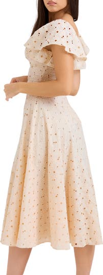 Amaya Flutter Sleeve Lace Midi Dress