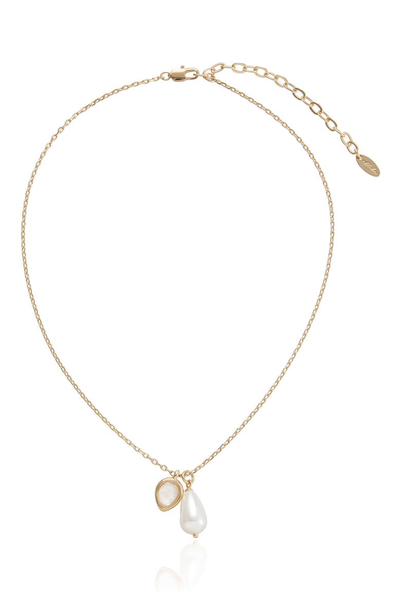 Radiant Imitation Pearl and Gem Pendant Necklace, Alternate, color, GOLD