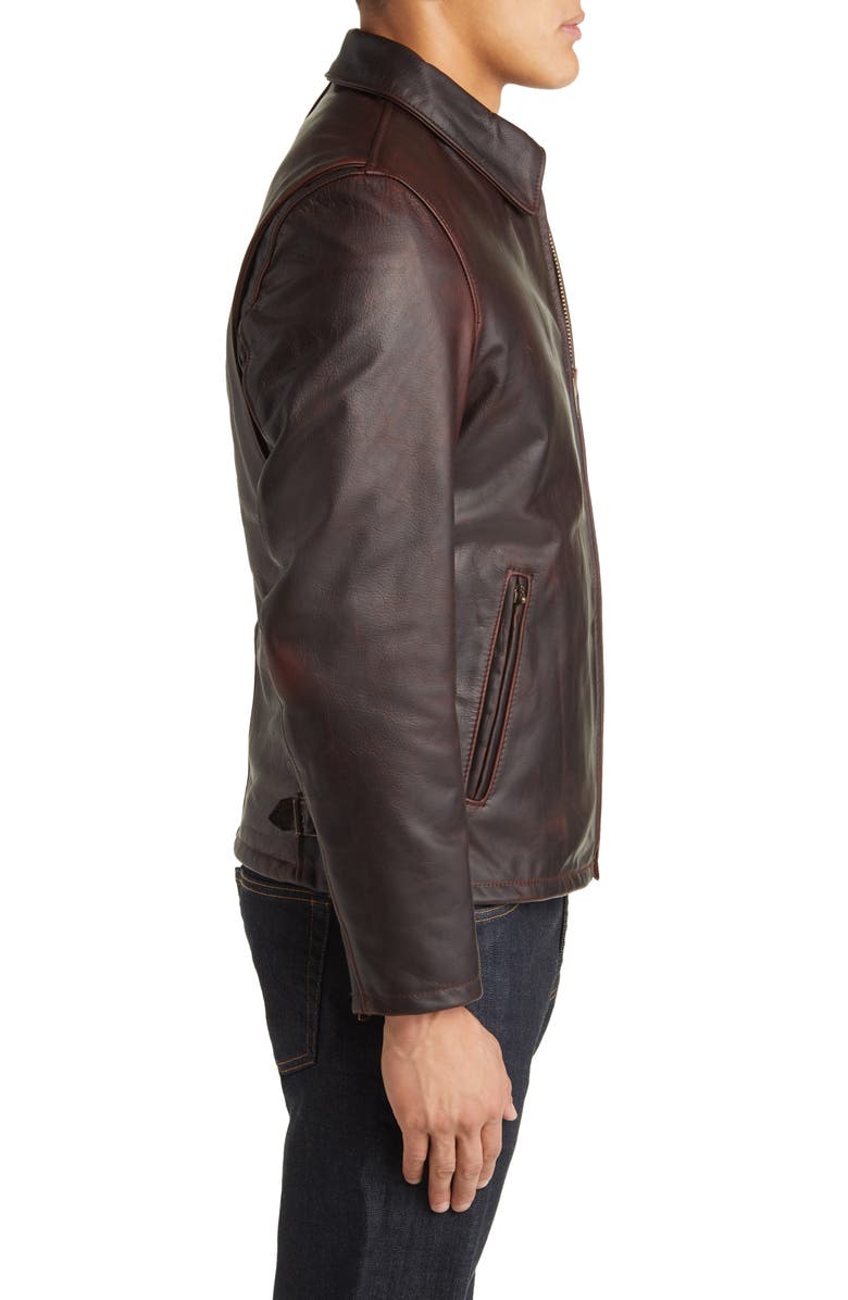 Schott NYC Waxy Cowhide Leather Mechanics Jacket, Alternate, color, Brandy