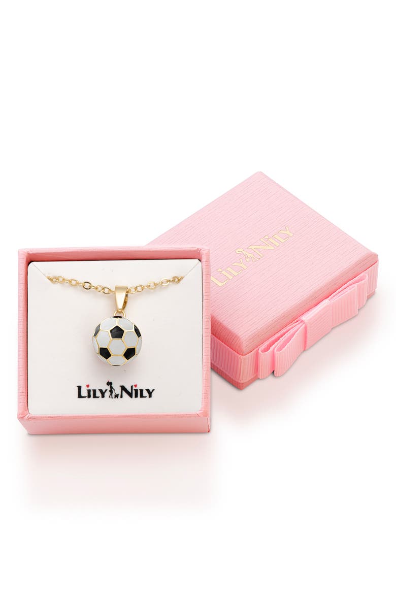 Lily Nily 3D Soccer Ball Necklace, Alternate, color, Black