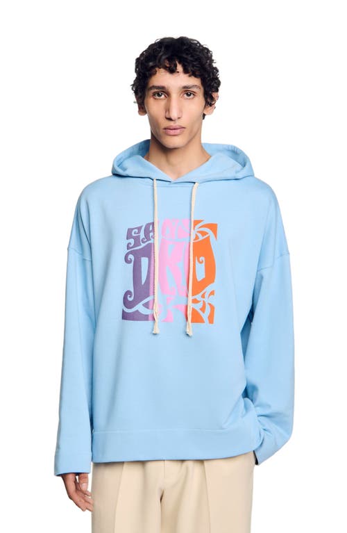 Sandro Graphic Oversized Pullover Hoodie In Blue Sky