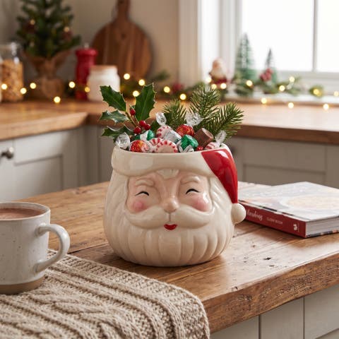 Stoneware Santa Head Shaped Planter