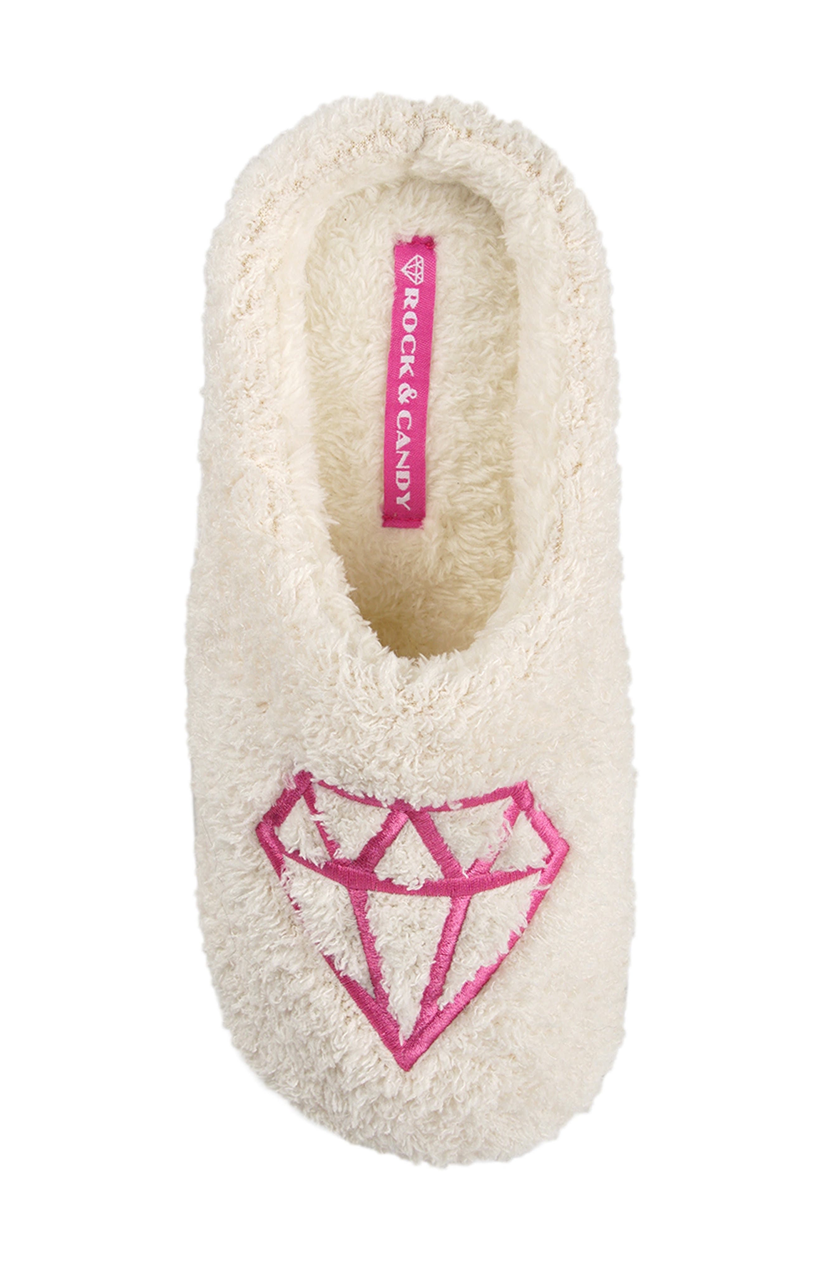ROCK AND CANDY Embroidered Faux Fur Scuff Slippers, Alternate, color, White Fabric