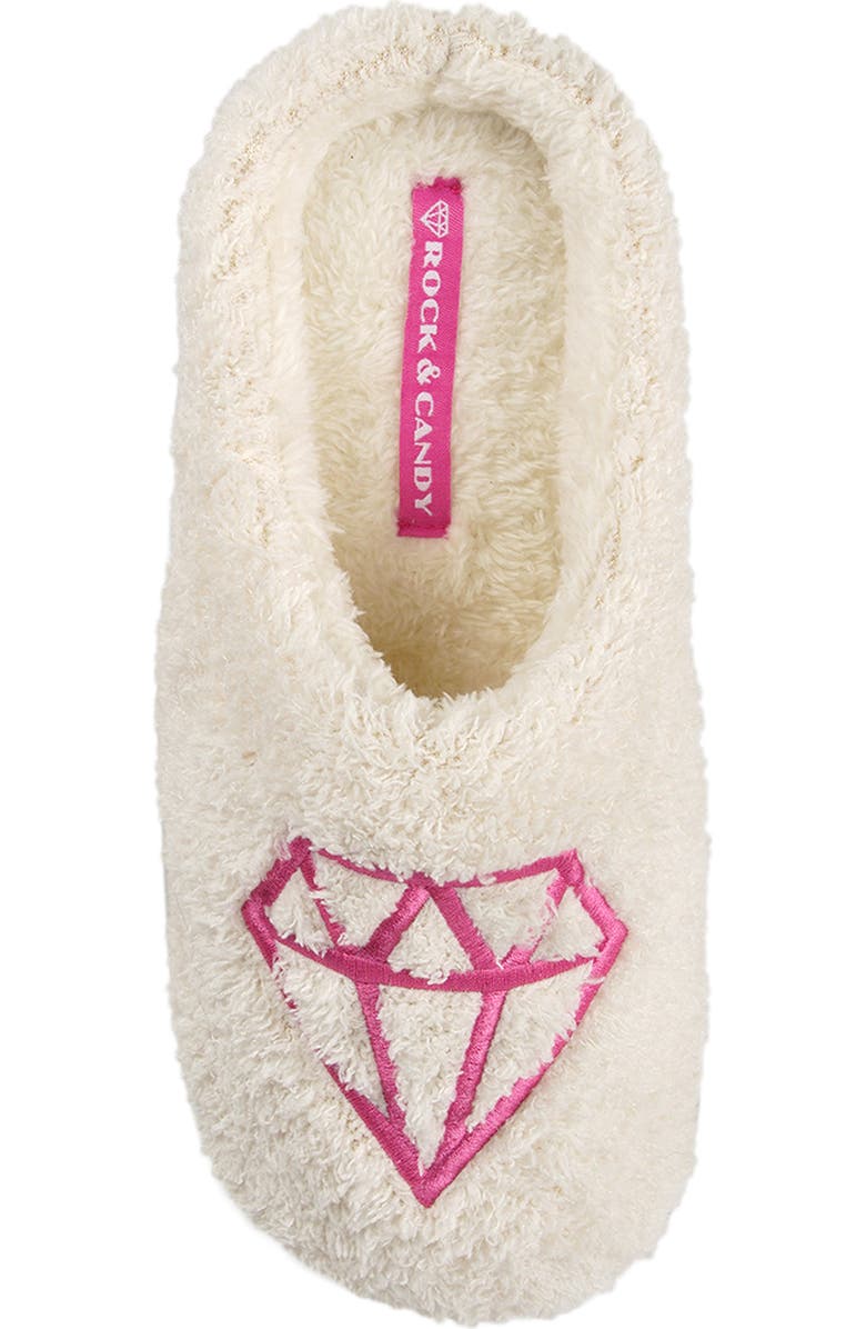 ROCK AND CANDY Embroidered Faux Fur Scuff Slippers, Alternate, color, White Fabric