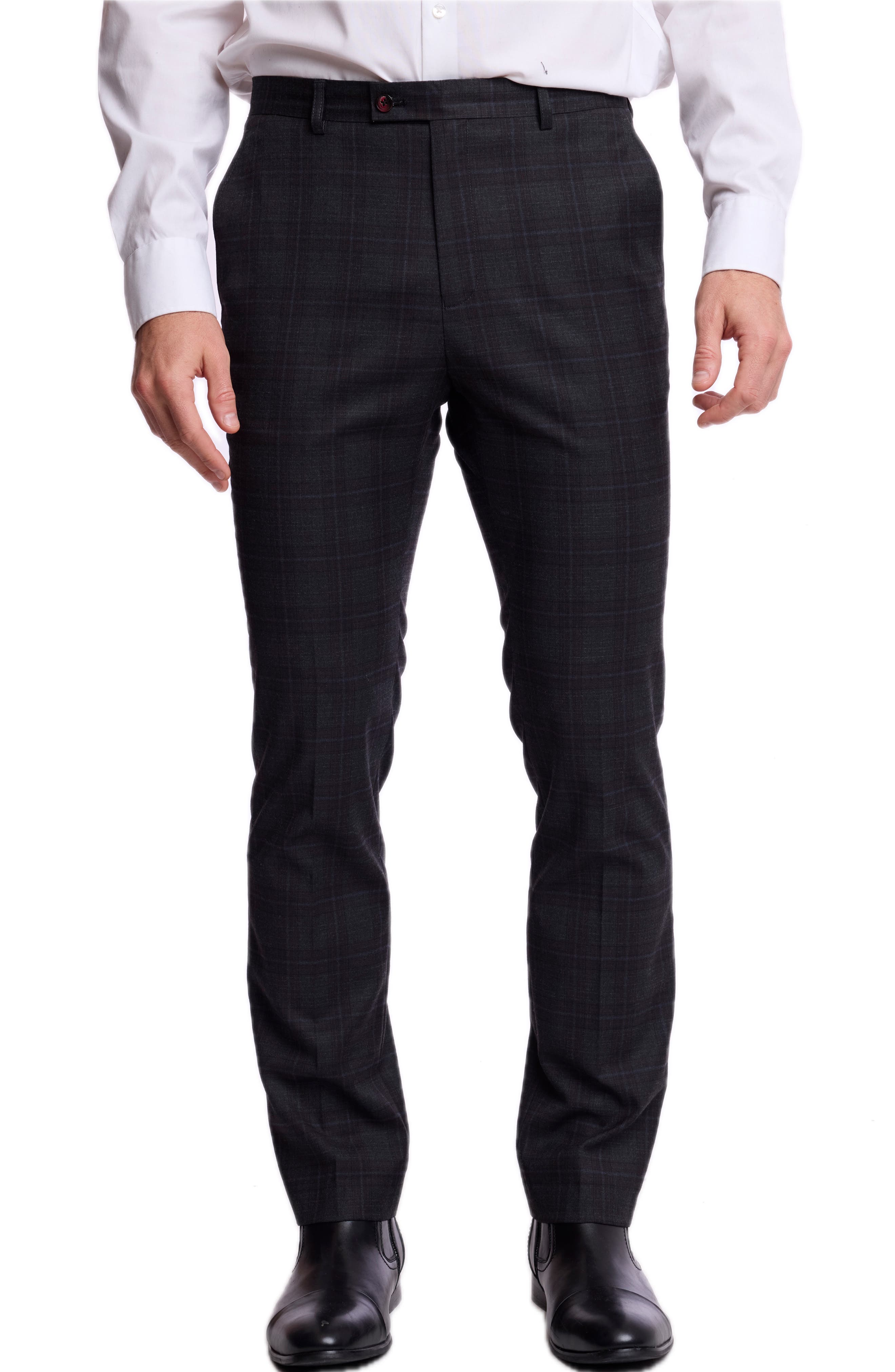 Slim Downing Plaid Mid Rise Pants